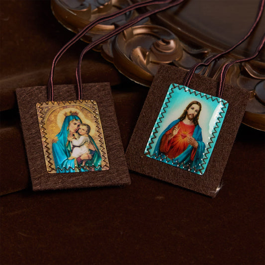 AMUSOUL  Blessed Brown Wool Scapular of Our Lady of Mt. Carmel & Sacred Heart: Unique Spiritual Bond