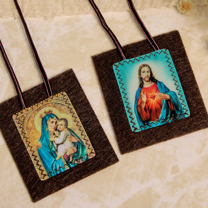 AMUSOUL  Blessed Brown Wool Scapular of Our Lady of Mt. Carmel & Sacred Heart: Unique Spiritual Bond