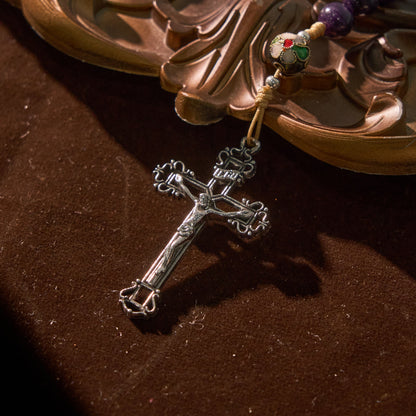 AMUSOUL Purple Agate & Cloisonné Beads Rosary with Virgin Mary Medal & Crucifix: Feel Graceful Devotion