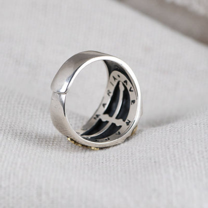 AMUSOUL  925 Sterling Silver Retro Style Virgin Mary Blessing Badge Religious Ring