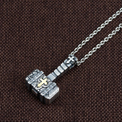 AMUSOUL Sacred 925 Silver Hammer Cross Necklace: Rugged Faith Symbol with Retro Edge