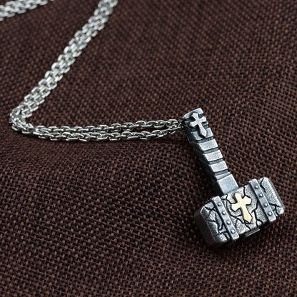 AMUSOUL Sacred 925 Silver Hammer Cross Necklace: Rugged Faith Symbol with Retro Edge