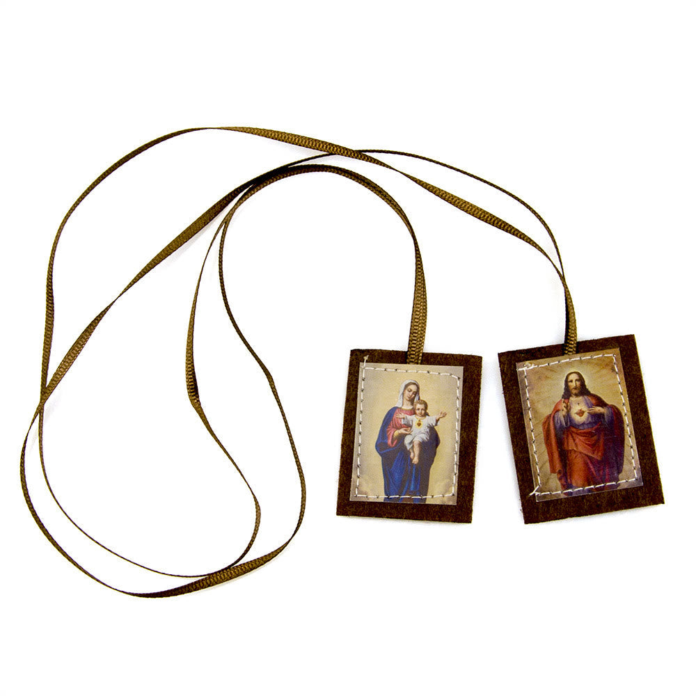 AMUSOUL  Blessed Brown Wool Scapular of Sacred Heart of Jesus and Virgin Mary