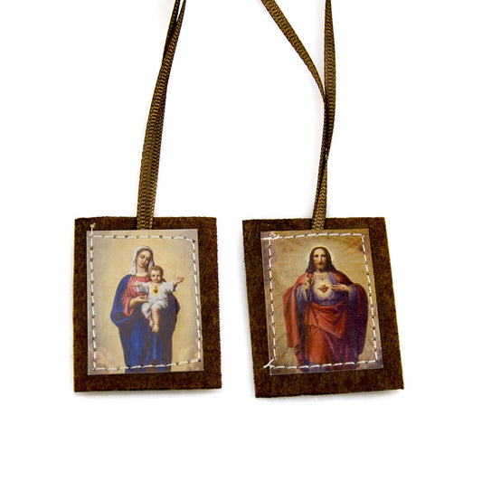 AMUSOUL  Blessed Brown Wool Scapular of Sacred Heart of Jesus and Virgin Mary