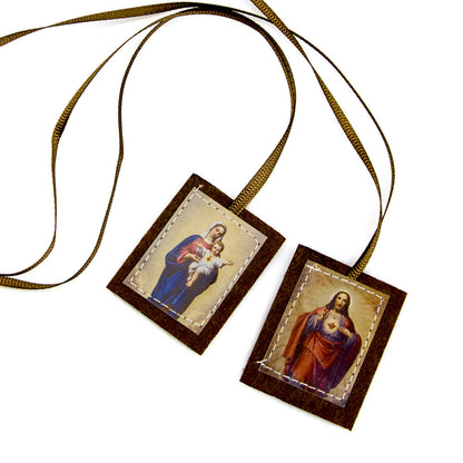 AMUSOUL  Blessed Brown Wool Scapular of Sacred Heart of Jesus and Virgin Mary
