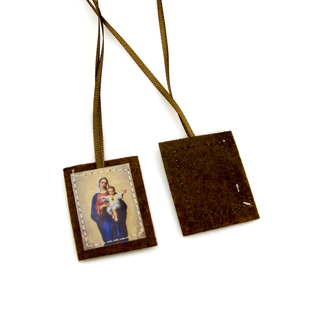 AMUSOUL  Blessed Brown Wool Scapular of Sacred Heart of Jesus and Virgin Mary