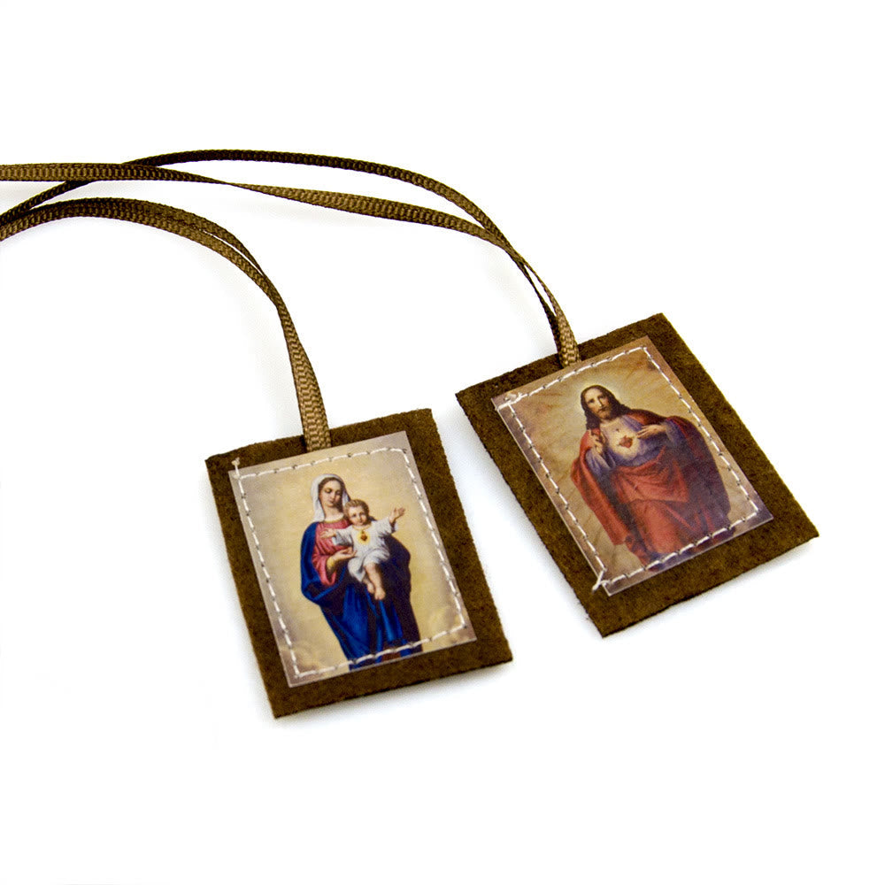 AMUSOUL  Blessed Brown Wool Scapular of Sacred Heart of Jesus and Virgin Mary