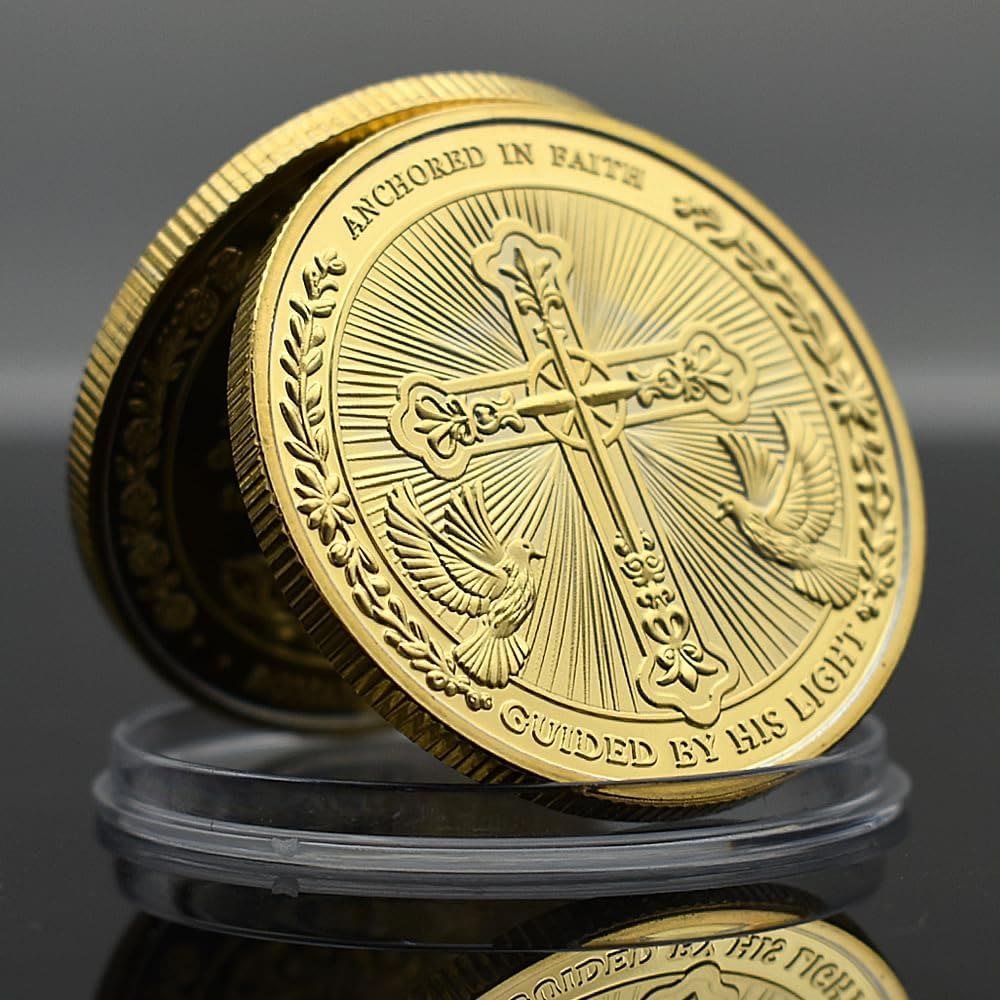 AMUSOUL  Golden/Silver Jesus Love Founded In Christ Dove & Cross Challenge Coin