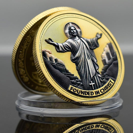 AMUSOUL  Golden/Silver Jesus Love Founded In Christ Dove & Cross Challenge Coin