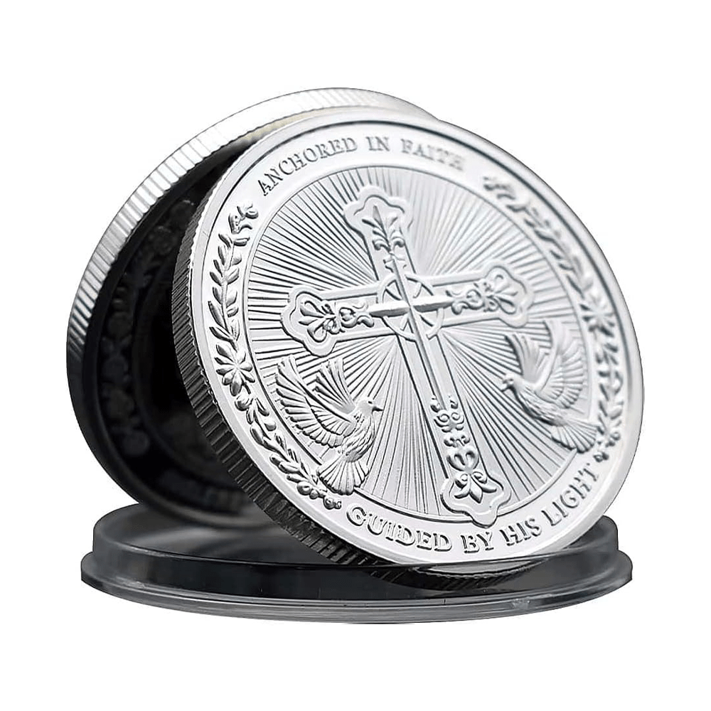 AMUSOUL  Golden/Silver Jesus Love Founded In Christ Dove & Cross Challenge Coin