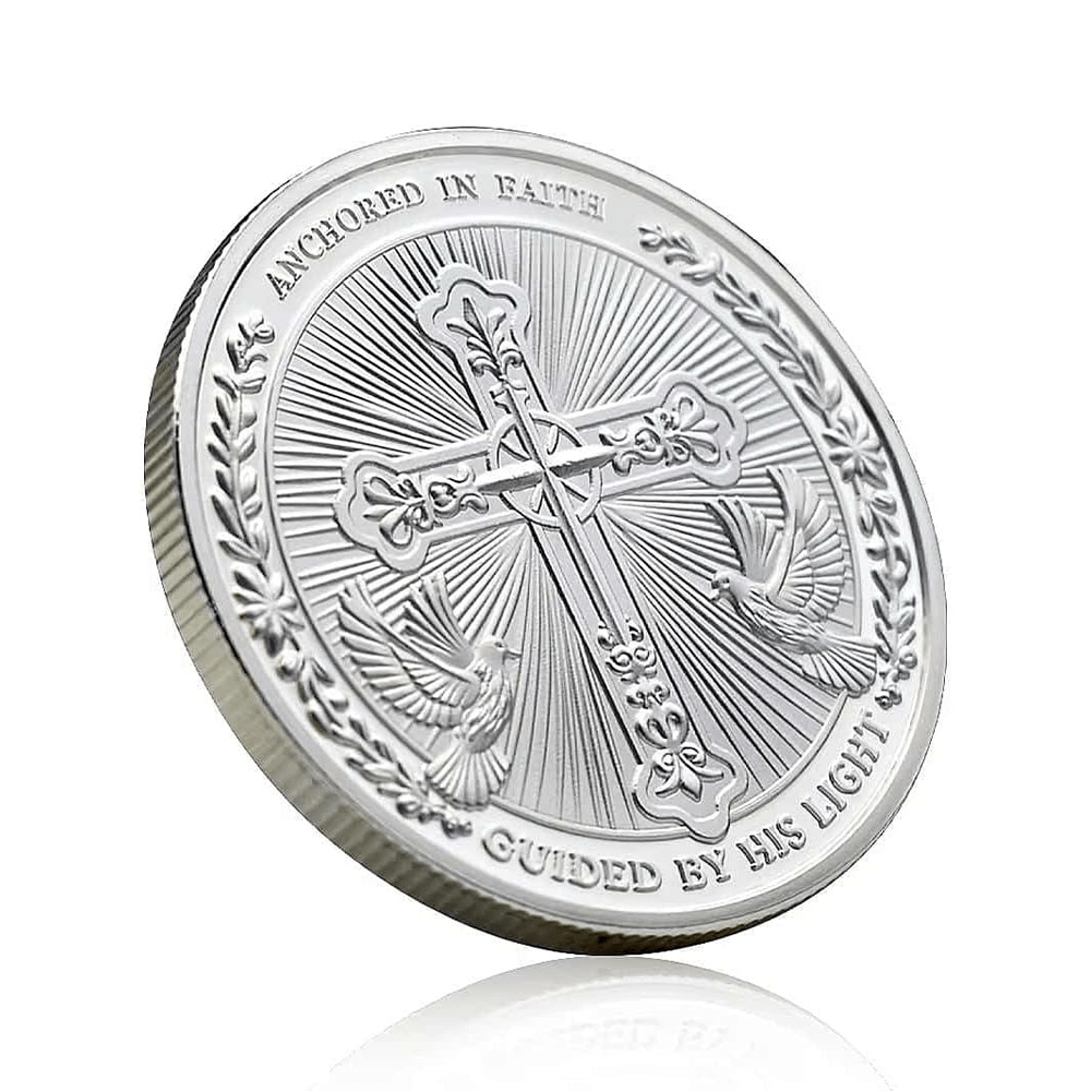 AMUSOUL  Golden/Silver Jesus Love Founded In Christ Dove & Cross Challenge Coin
