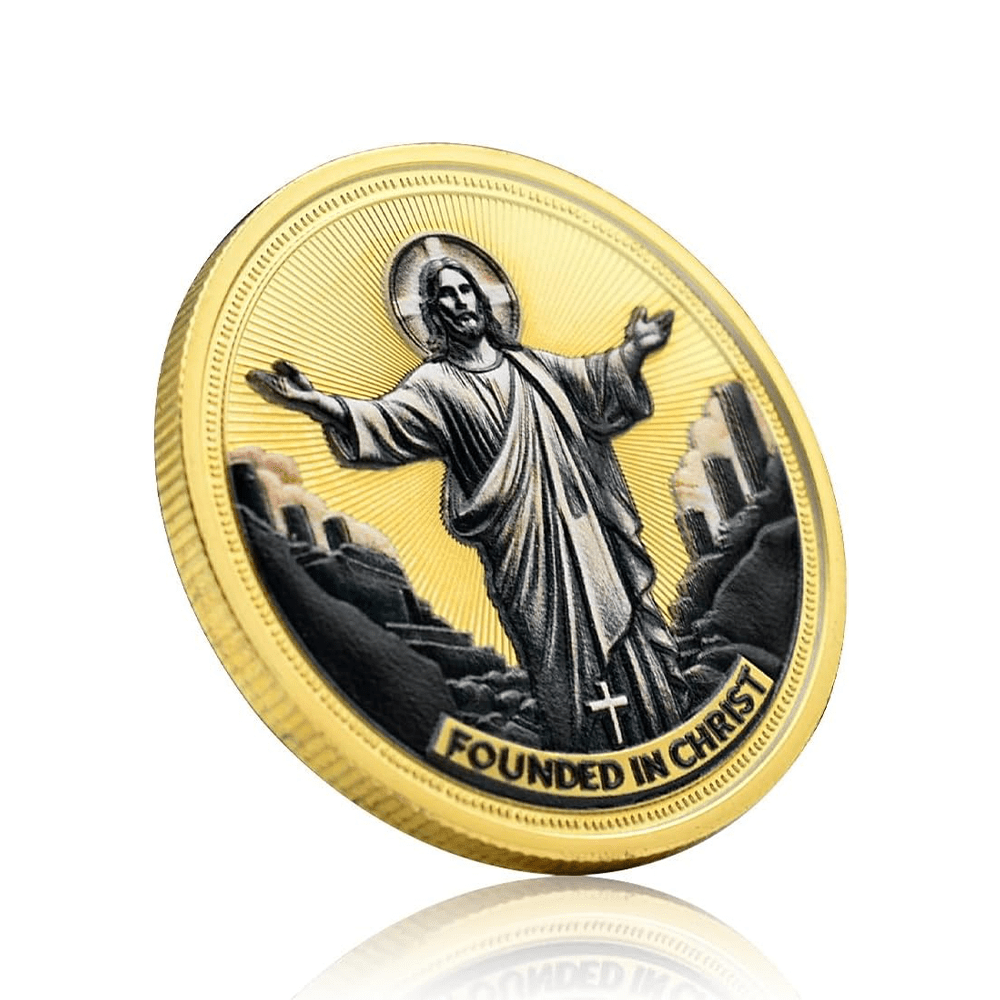 AMUSOUL  Golden/Silver Jesus Love Founded In Christ Dove & Cross Challenge Coin