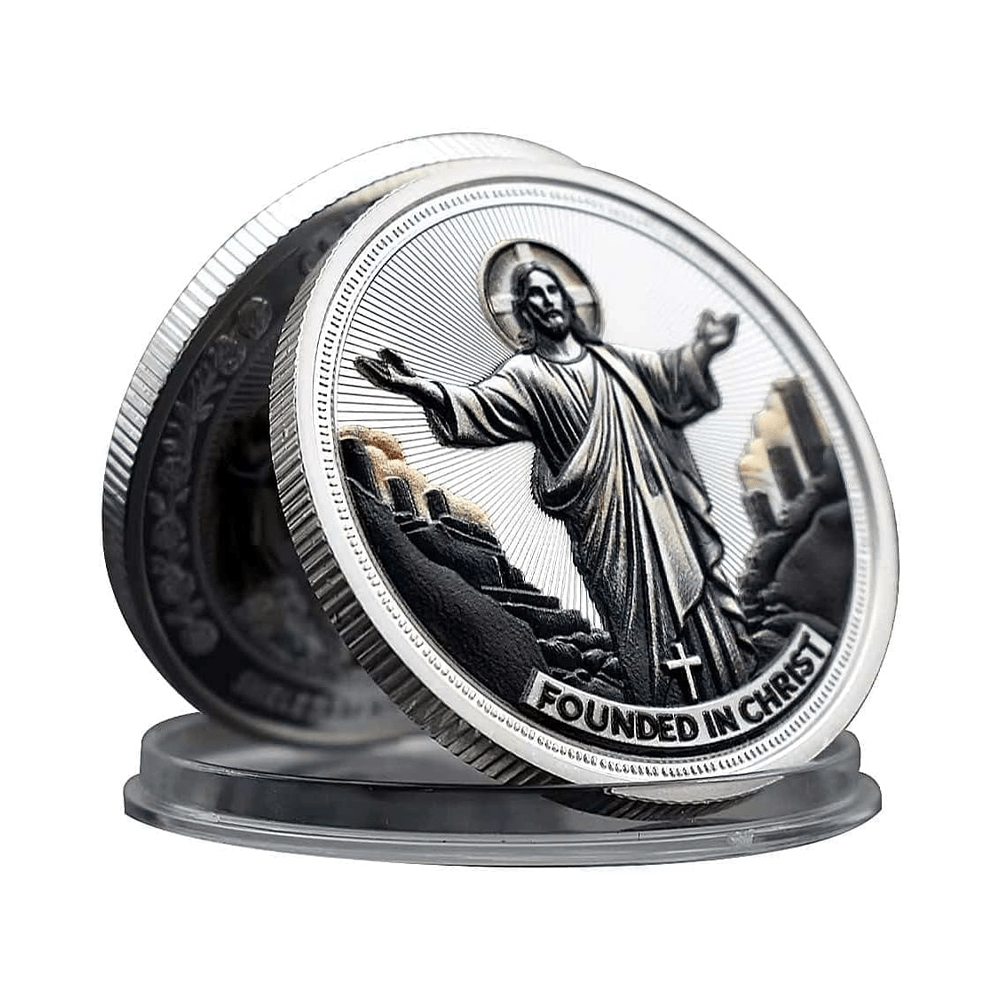 AMUSOUL  Golden/Silver Jesus Love Founded In Christ Dove & Cross Challenge Coin