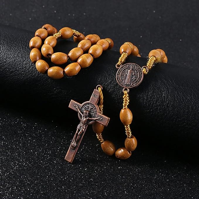 AMUSOUL St. Benedict Olive Wood Prayer Rosary