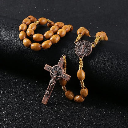 AMUSOUL St. Benedict Olive Wood Prayer Rosary