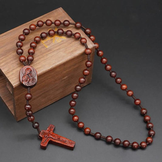 AMUSOUL Quality Original Handmade Praying Rosary (Red Sandalwood/Ebony)