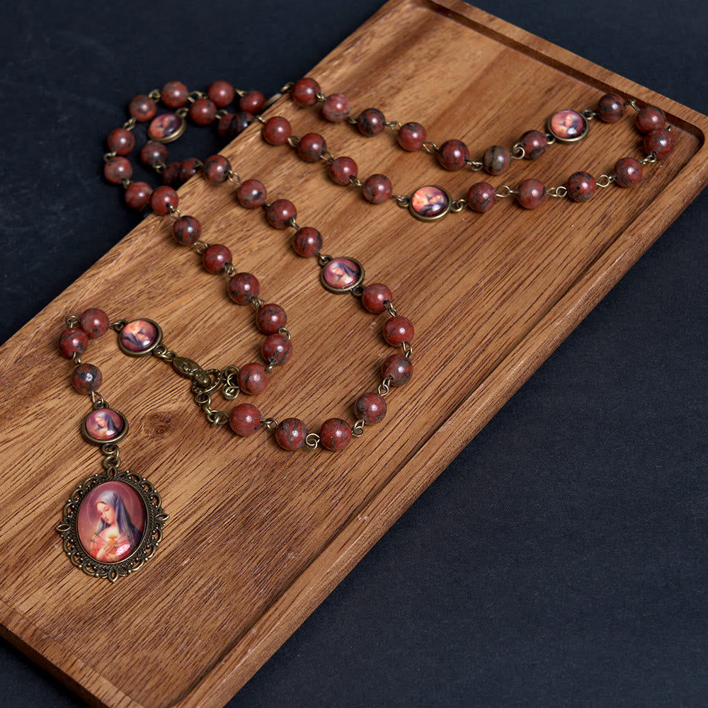 AMUSOUL Our Lady Seven Sorrows Natural Sesame Stone Rosary