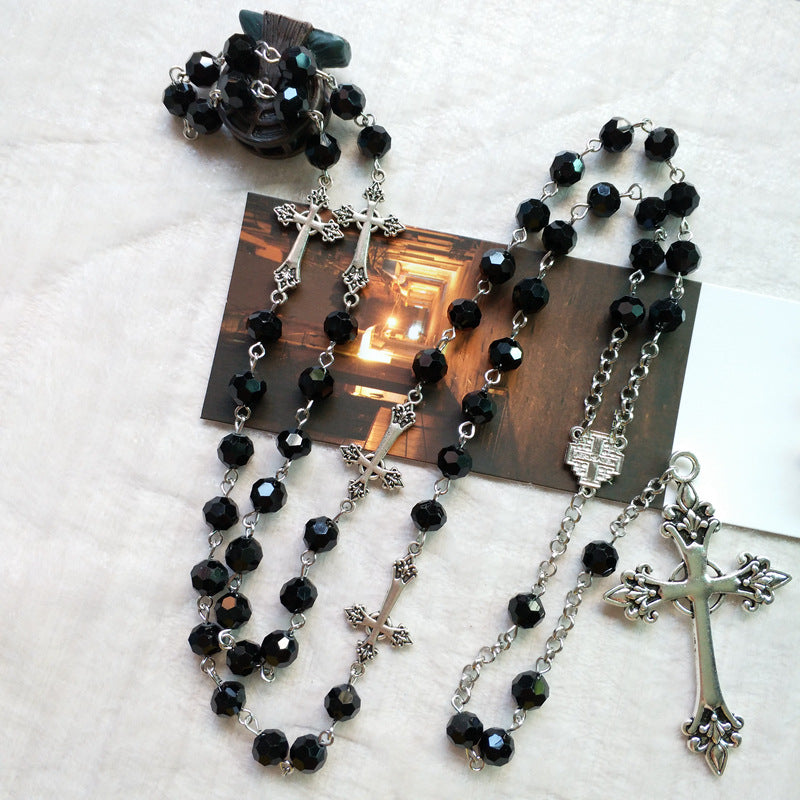 AMUSOUL Black Crystal Christian Crucifix Rosary