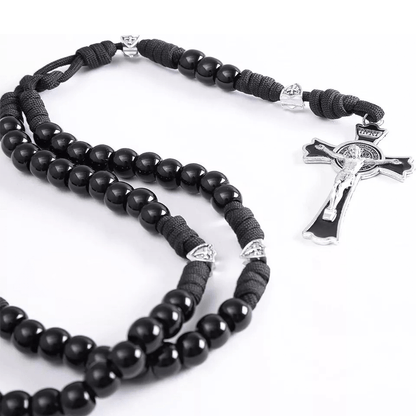 AMUSOUL Fine Crafted Black Sturdy Umbrella Cord Crucifix Rosary