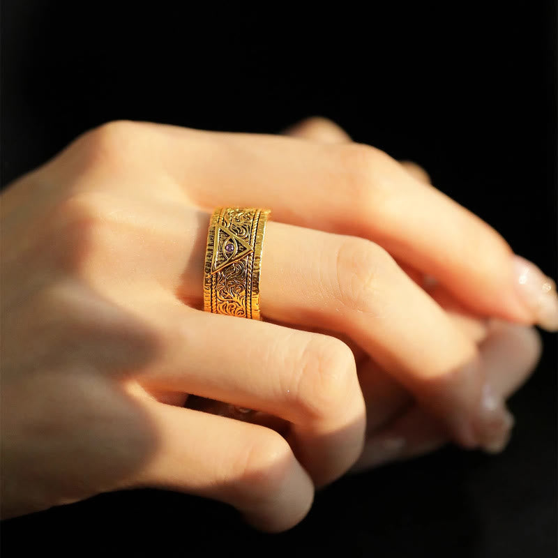 AMUSOUL Retro Heavy Style Eye of God Pattern Golden Ring
