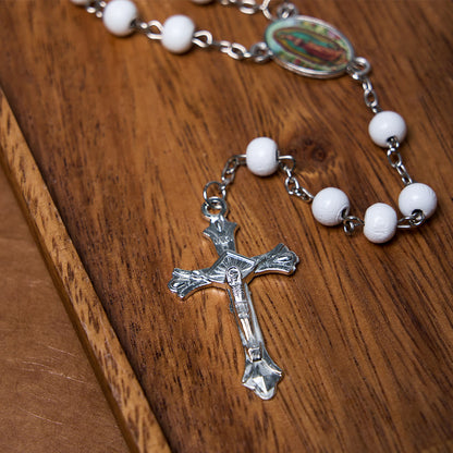 AMUSOUL Our Lady of Guadalupe & Crucifix of 6 mm Round Multicolor Wood Alloy Chain Rosary