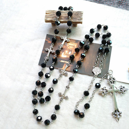 AMUSOUL Black Crystal Christian Crucifix Rosary