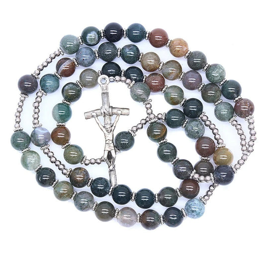 AMUSOUL Natural Agate Jesus Cross Prayer Rosary