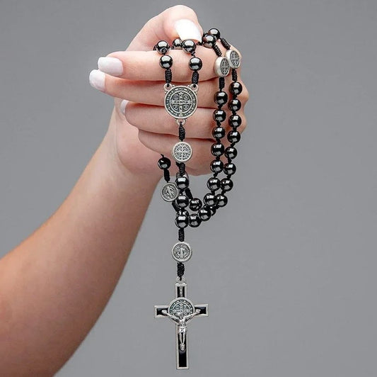 AMUSOUL Saint Benedict Holy Medal Black Gallstone Rosary