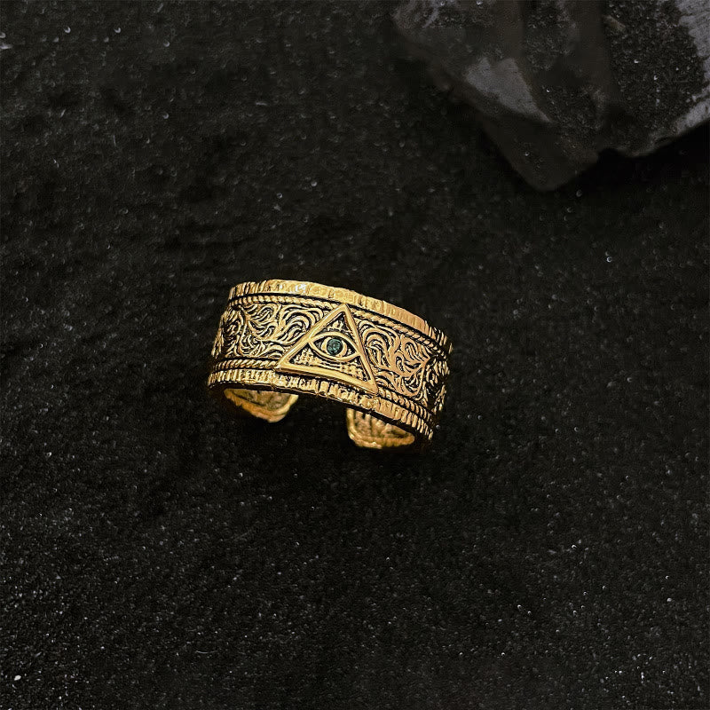 AMUSOUL Retro Heavy Style Eye of God Pattern Golden Ring
