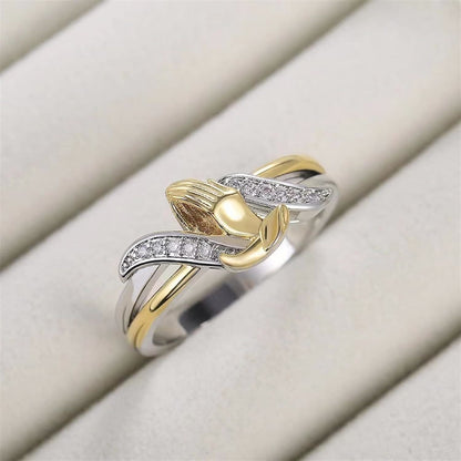AMUSOUL Praying Hands Gold & Silver Ring