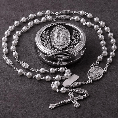 AMUSOUL Catholic Our Lady of Guadalupe White Beads Rosary