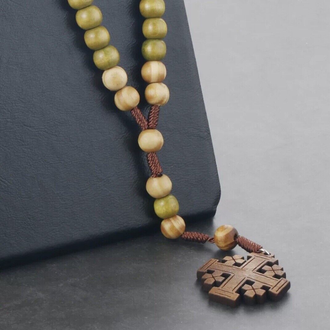 AMUSOUL Olive Wood Rosary and Cross