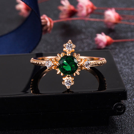 AMUSOUL Faith in Bloom – Emerald Cross Ring in Rose Gold