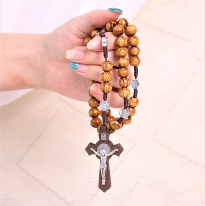 AMUSOUL  Olive Wood Saint Benedict Bead Rosary and Cross