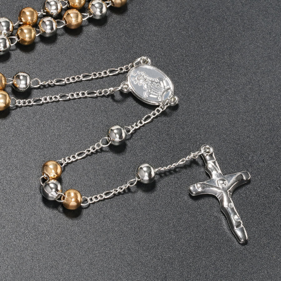 AMUSOUL Christian Virgin Mary Long Chain Jesus Cross Religion Rosary