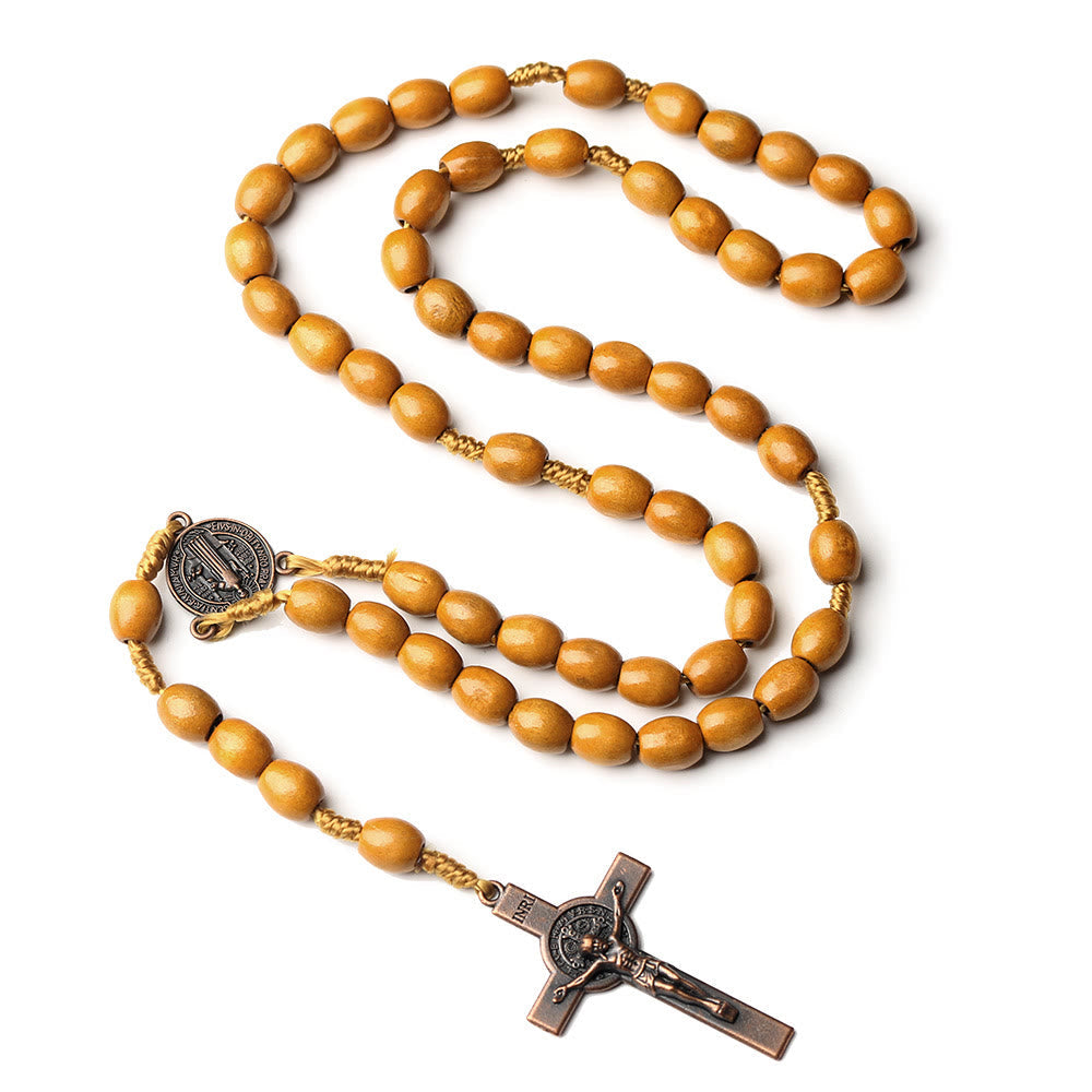AMUSOUL St. Benedict Olive Wood Prayer Rosary