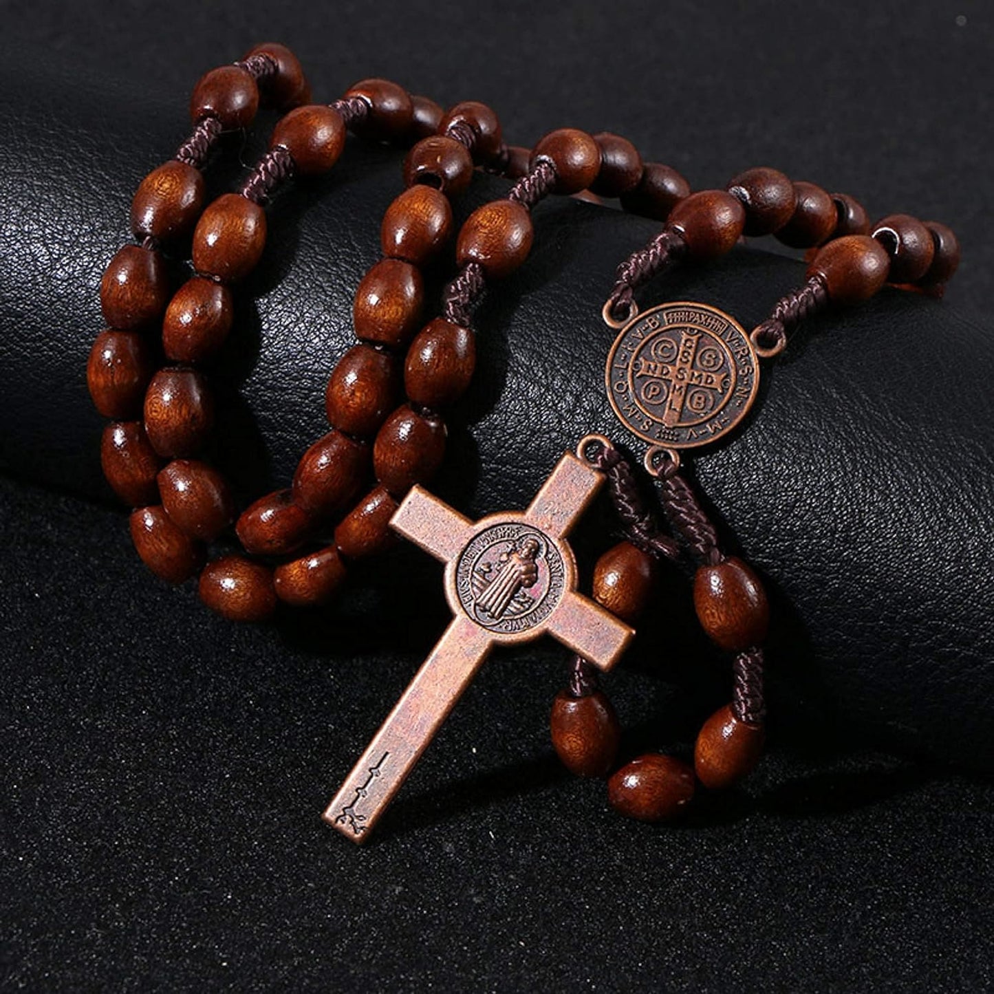 AMUSOUL St. Benedict Olive Wood Prayer Rosary