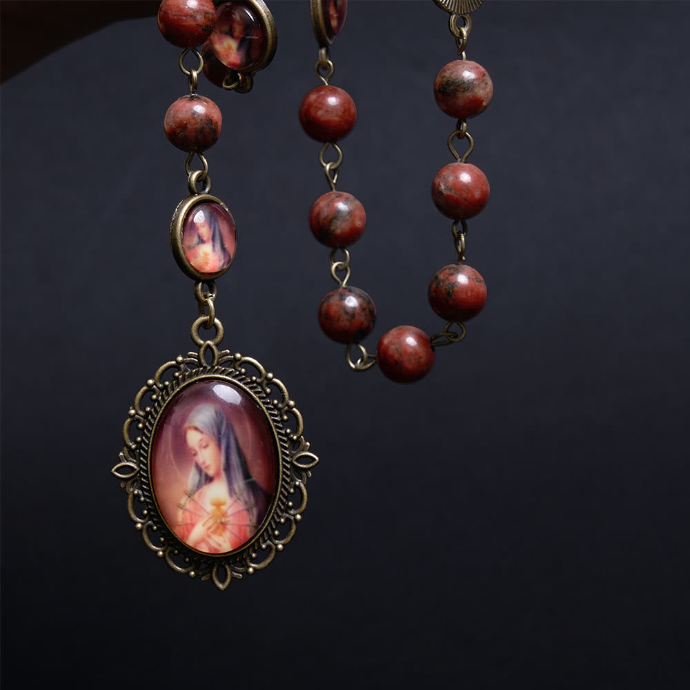 AMUSOUL Our Lady Seven Sorrows Natural Sesame Stone Rosary