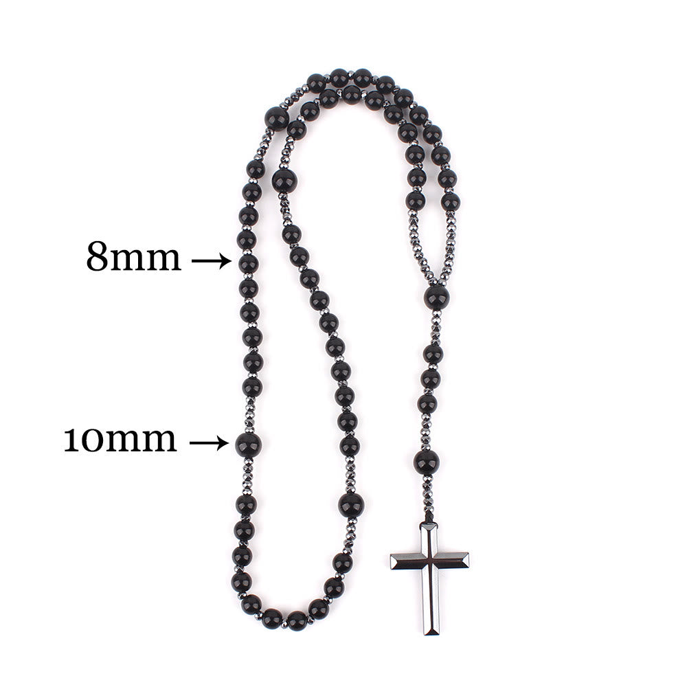AMUSOUL Agate/Tiger's Eye Stone Cross Catholic Rosary