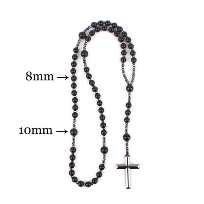 AMUSOUL Agate/Tiger's Eye Stone Cross Catholic Rosary