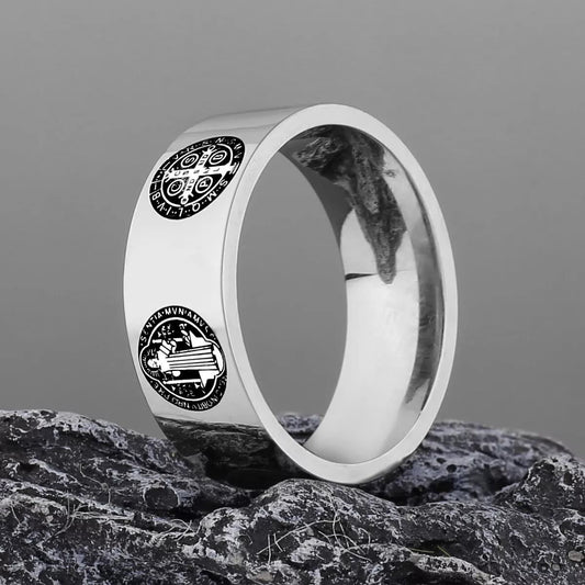 AMUSOUL  Religion St. Benedict Titanium Ring