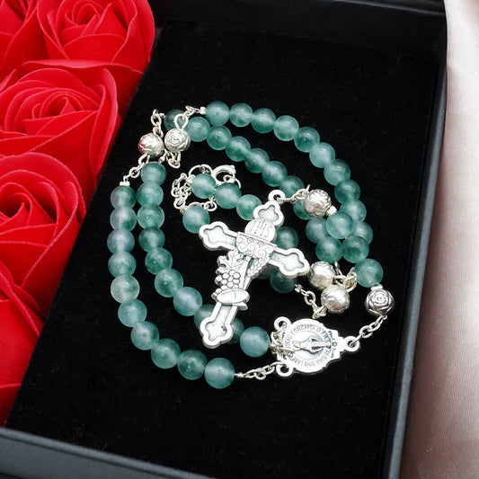 AMUSOUL  Aqua Green Chalcedony Crystal Prayers Blessing Rosary