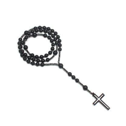 AMUSOUL Agate/Tiger's Eye Stone Cross Catholic Rosary