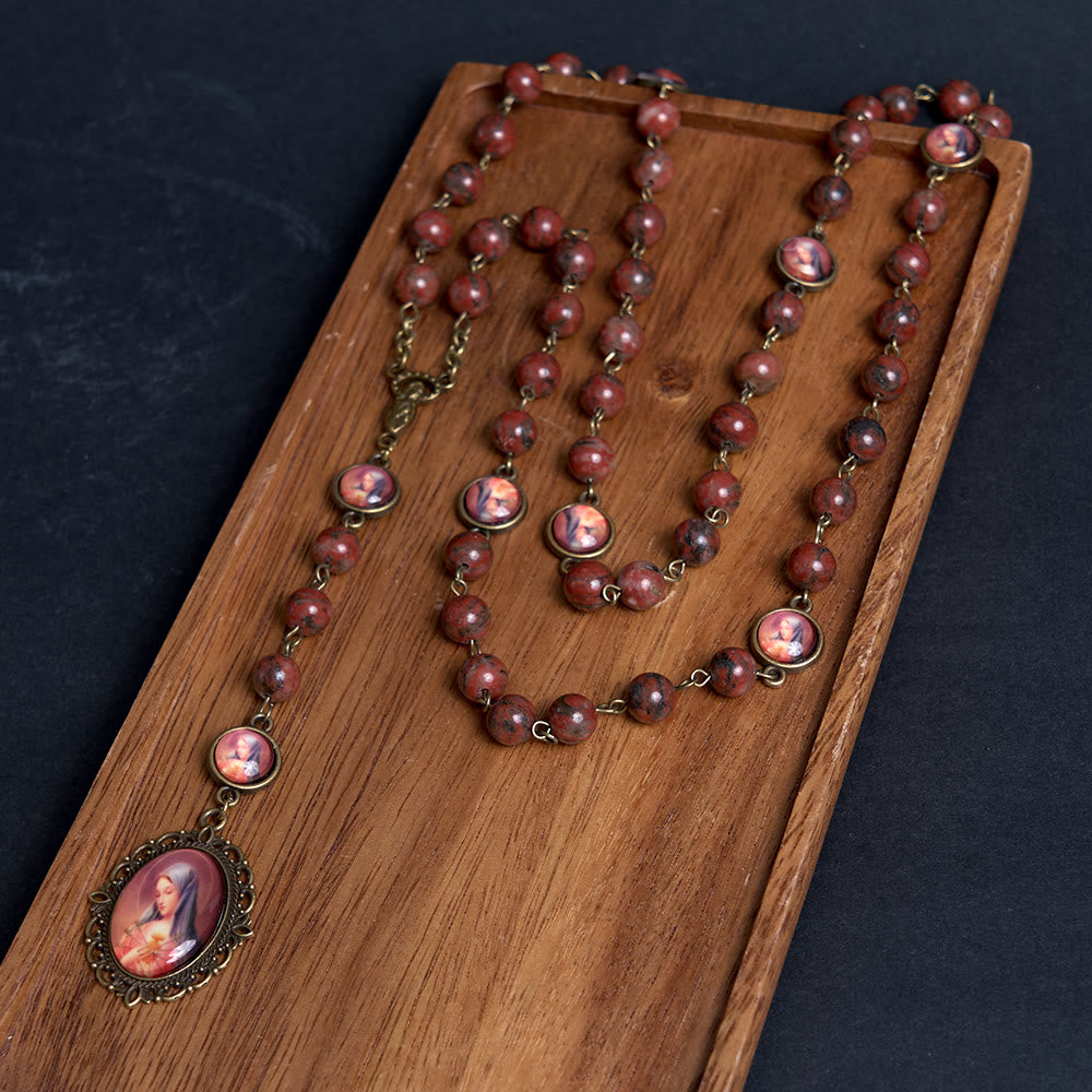 AMUSOUL Our Lady Seven Sorrows Natural Sesame Stone Rosary
