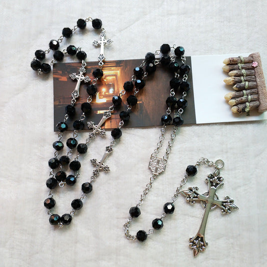 AMUSOUL Black Crystal Christian Crucifix Rosary