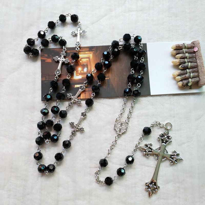 AMUSOUL Black Crystal Christian Crucifix Rosary