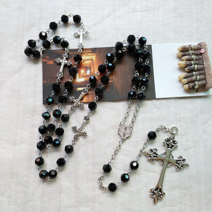 AMUSOUL Black Crystal Christian Crucifix Rosary