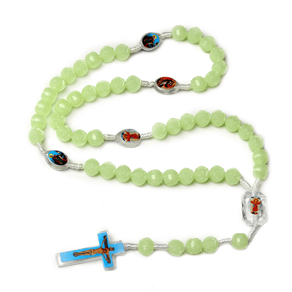 AMUSOUL Crucifix of 10 mm Rose Luminous Green Resin Nylon Cord Rosary