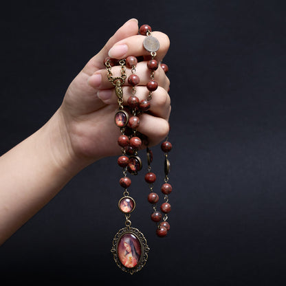AMUSOUL Our Lady Seven Sorrows Natural Sesame Stone Rosary