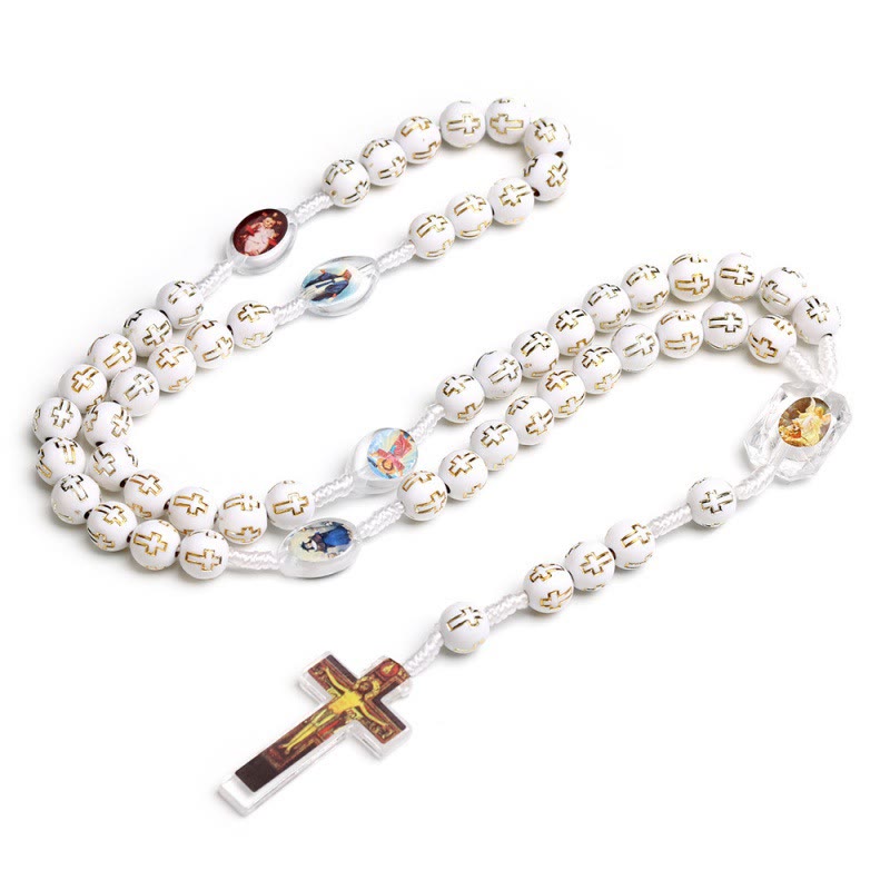 AMUSOUL Crucifix of 10 mm Round Multicolor Acrylic Nylon Cord Rosary